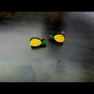 Wooden hand painted pineapple earrings